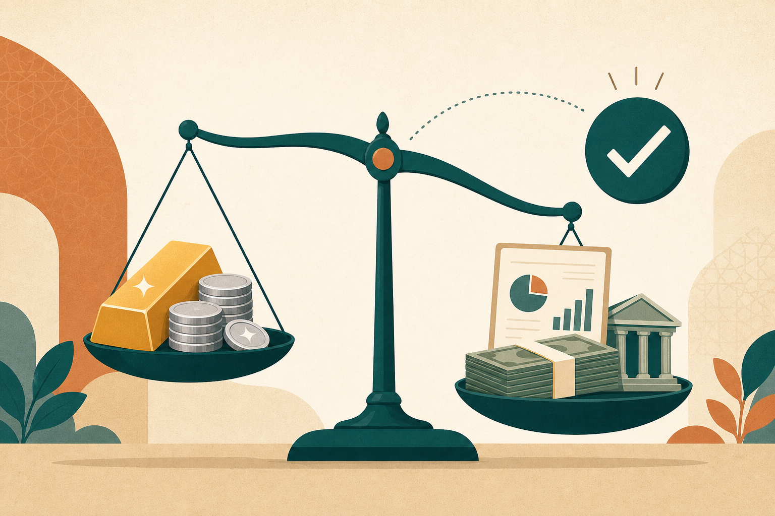 Illustration of gold and silver nisab threshold compared with cash and investment wealth for Zakat